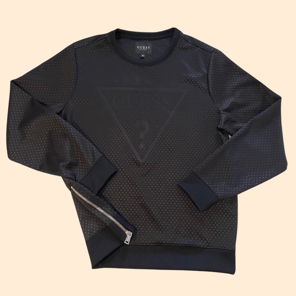 GUESS Los Angeles Black Long Sleeve Moon Textured Triangle Sweatshirt - Picture 2 of 3